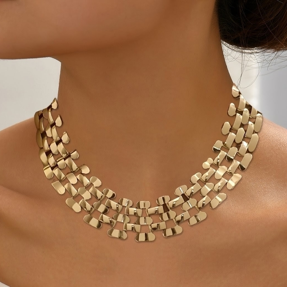 Wide Gold Panther Link Collar Necklace